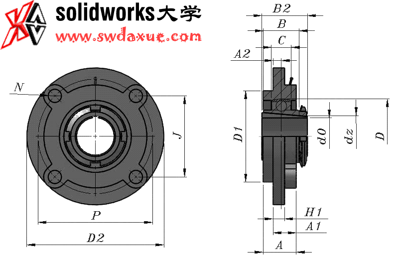 solidworks 标准件 #5 UKFC+H 带凸台圆形座外球面球轴承 GB╱T 7810 3D模型零件库 标准查询