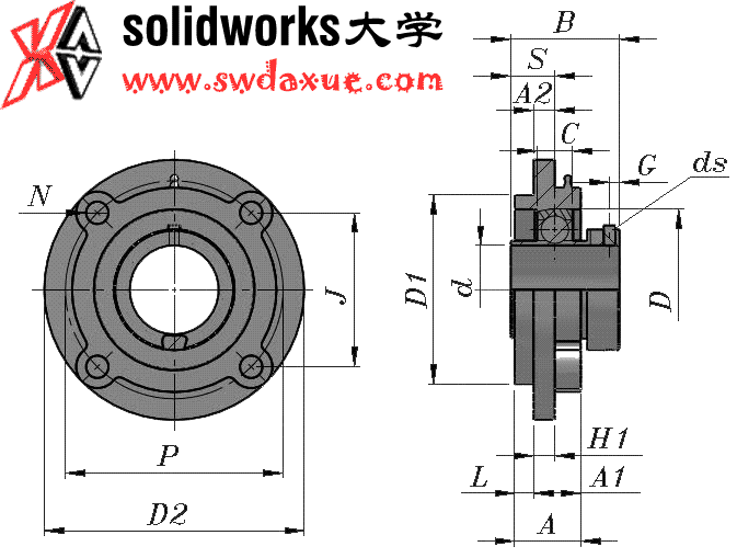 solidworks 标准件 #6 UELFC 带凸台圆形座外球面球轴承 GB╱T 7810 3D模型零件库 标准查询