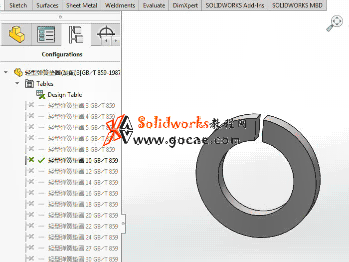 solidworks 标准件 #46 弹簧垫圈 轻型 GB╱T 859 3D模型 三维零件库 标准查询