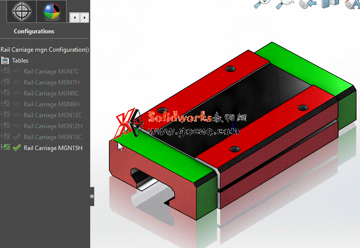 solidworks 标准件 #88 MGN系列 上银 hiwin 直线导轨滑块 型号尺寸 solidworks 3D模型